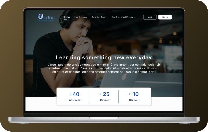 Educational platform preview shown on a laptop device